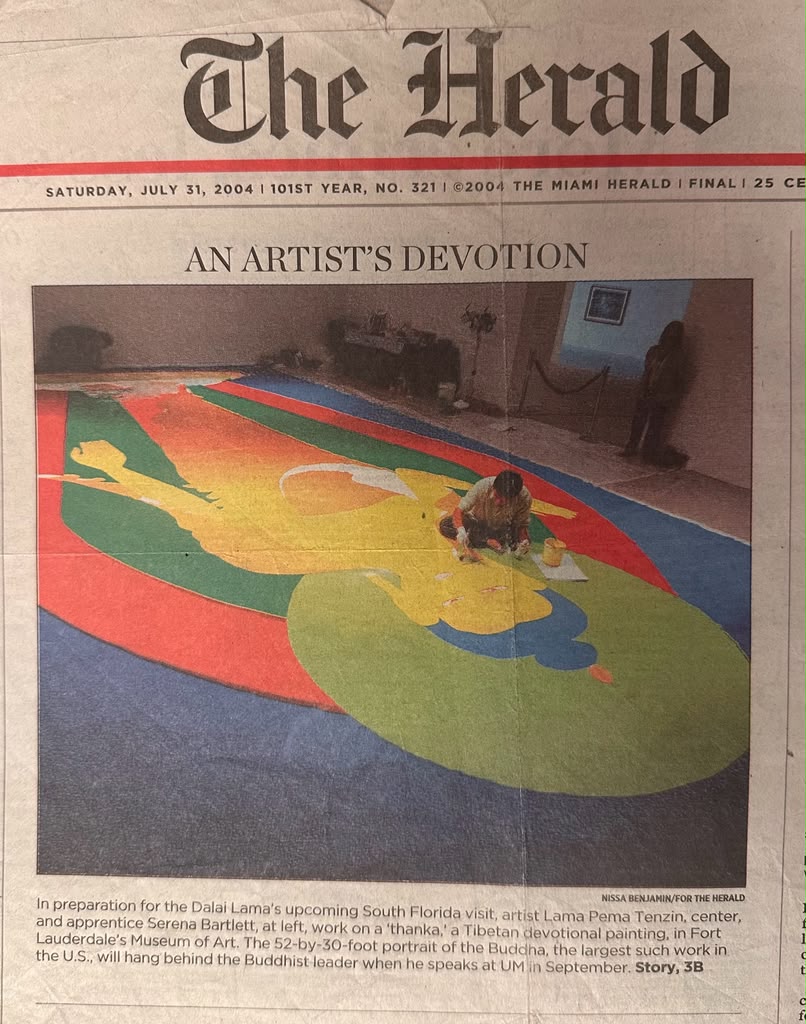 Miami Herald front page 'An Artist's Devotion' on the Shakyamuni Buddha thangka, 2004